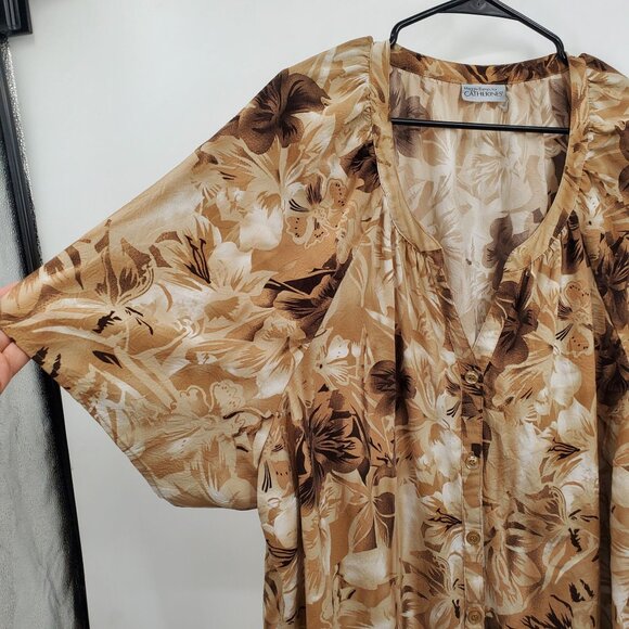 Catherines V Neck Full Button Up Blouse Top Women Size 4X Plus Floral Print - Picture 2 of 10